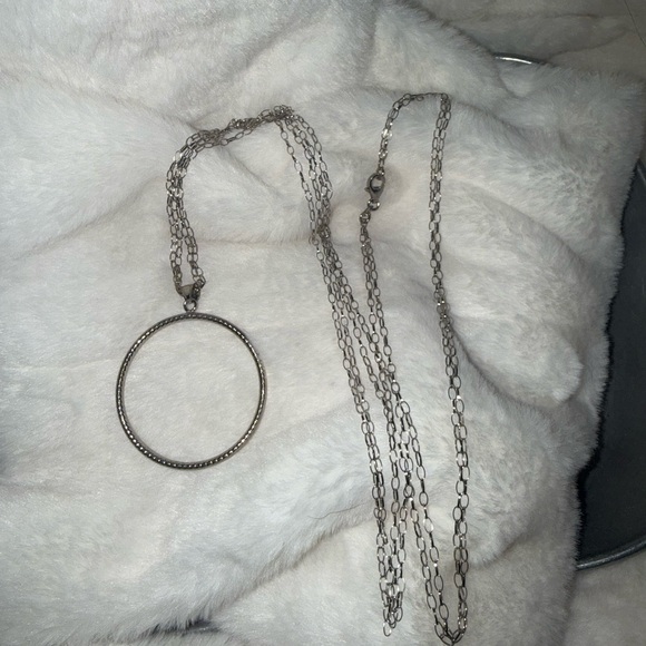 Made in Italy LIRM 925 Double Strands Long Silver Circle Pendant Necklace - Picture 11 of 12
